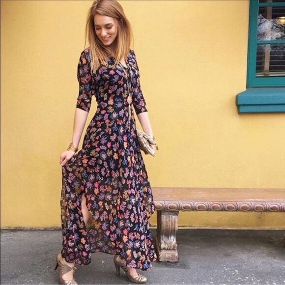 Anthropologie HD In Paris Floral Print Chiffon sheer Maxi Dress coverup Size 4 - Picture 1 of 9